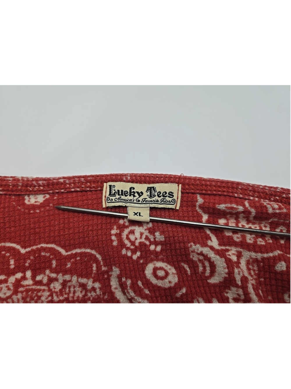 Lucky Brand XL Waffle Knit Paisley Long Sleeve Top Red Boho Casual Relaxed Fit - Picture 3 of 7